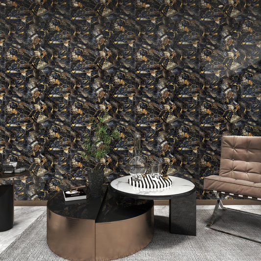 Black marble finished UV Coated Real Marble Tile Designed wall Stickers, Self Adhesive And Washable Wall Stickers For Wall Decoration (60 CM x 60 CM) ( Set Of 05)(MS-22)