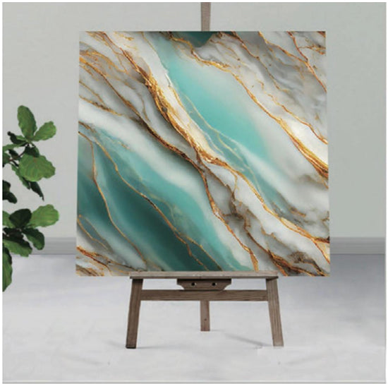Green & Brown shaded UV Coated Real Marble Tile Designed wall Stickers, Self Adhesive And Washable Wall Stickers For Wall Decoration (60 CM x 60 CM) ( Set Of 05 )(MS-23)