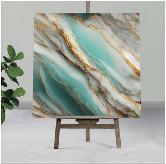 Green & Brown shaded UV Coated Real Marble Tile Designed wall Stickers, Self Adhesive And Washable Wall Stickers For Wall Decoration (60 CM x 60 CM) ( Set Of 05 )(MS-23)