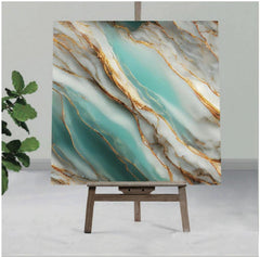 Green & Brown shaded UV Coated Real Marble Tile Designed wall Stickers, Self Adhesive And Washable Wall Stickers For Wall Decoration (60 CM x 60 CM) ( Set Of 05 )(MS-23)