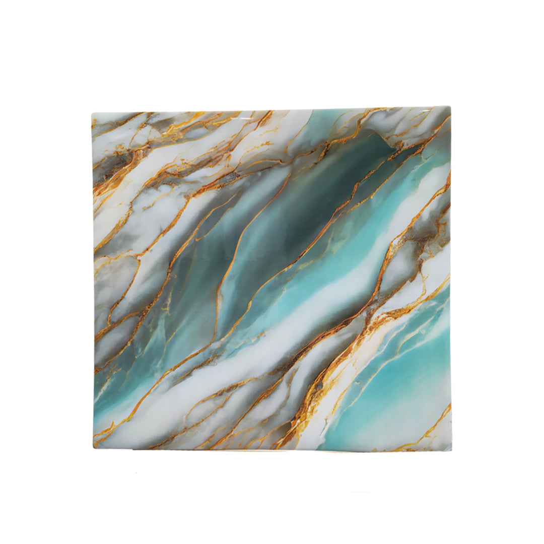 Green & Brown shaded UV Coated Real Marble Tile Designed wall Stickers, Self Adhesive And Washable Wall Stickers For Wall Decoration (60 CM x 60 CM) ( Set Of 05 )(MS-23)