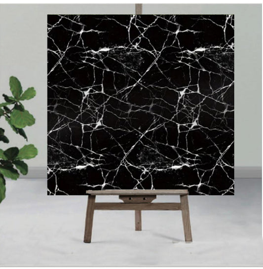 Black UV Coated Real Marble Tile Designed wall Stickers, Self Adhesive And Washable Wall Stickers For Wall Decoration (60 CM x 60 CM) ( Set Of 05 )(MS-24)