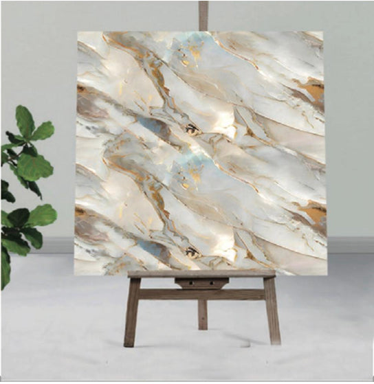 White & Brwon color UV Coated Real Marble Tile Designed wall Stickers, Self Adhesive And Washable Wall Stickers For Wall Decoration (60 CM x 60 CM) ( Set Of 05 )(MS-26)