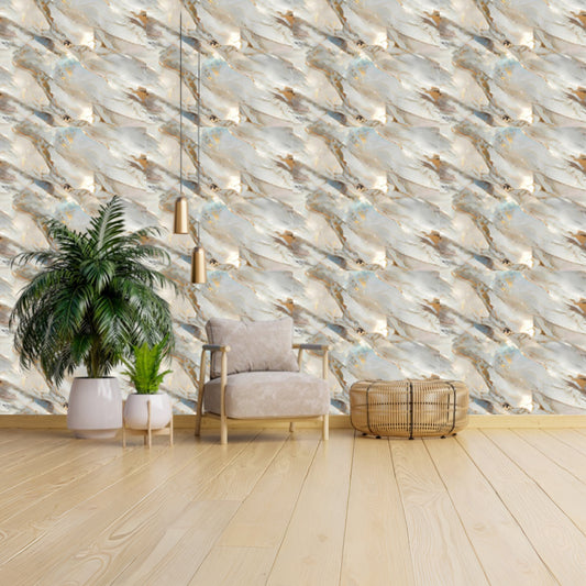 White & Brwon color UV Coated Real Marble Tile Designed wall Stickers, Self Adhesive And Washable Wall Stickers For Wall Decoration (60 CM x 60 CM) ( Set Of 05 )(MS-26)