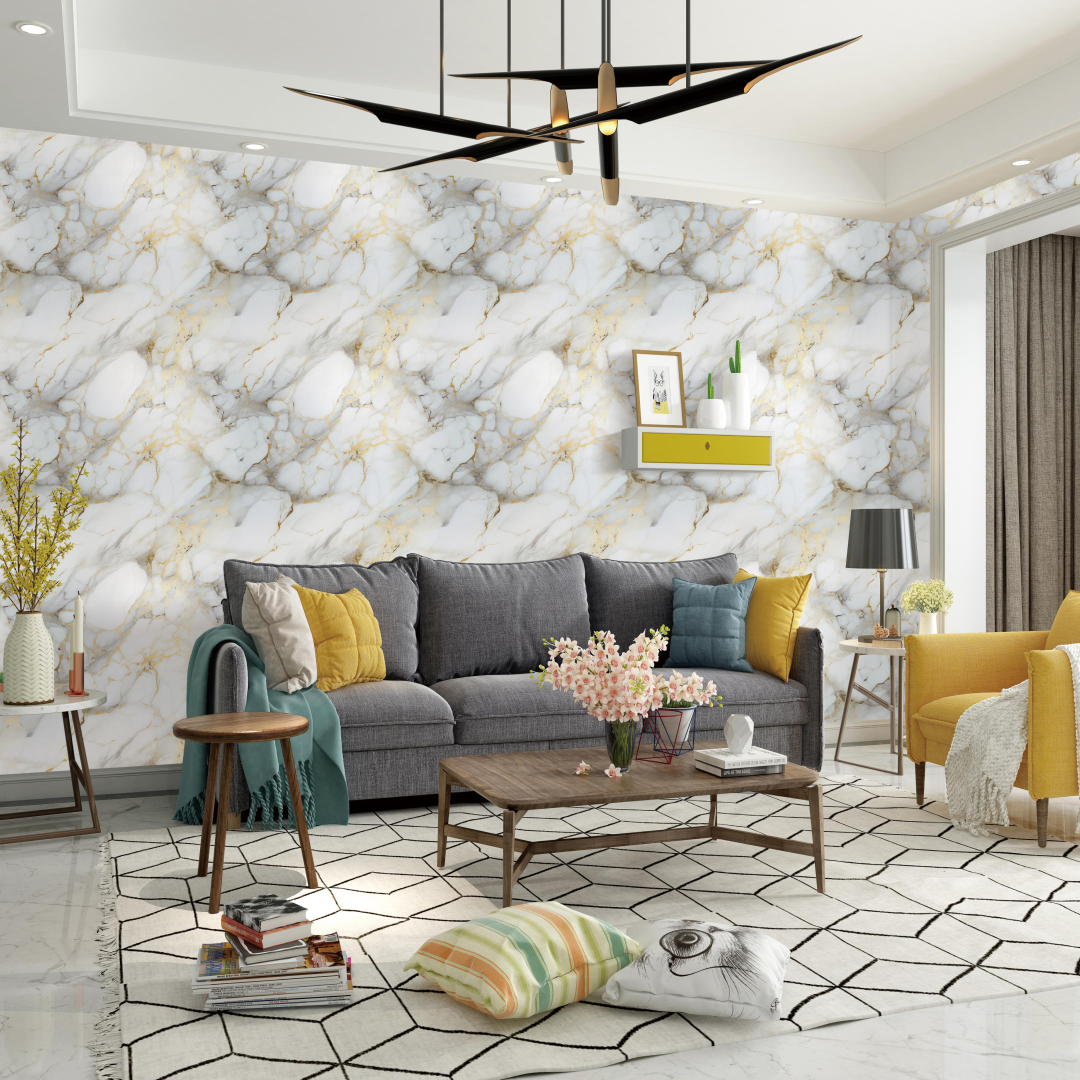 UV Coated Real Marble Tile Designed wall Stickers, Self Adhesive And Washable Wall Stickers For Wall Decoration (60 CM x 60 CM) ( Set Of 05 )(MS-31)