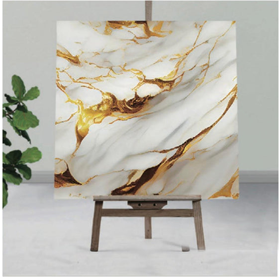 white & Golden UV Coated Real Marble Tile Designed wall Stickers, Self Adhesive And Washable Wall Stickers For Wall Decoration (60 CM x 60 CM) ( Set Of 05 )(MS-35)