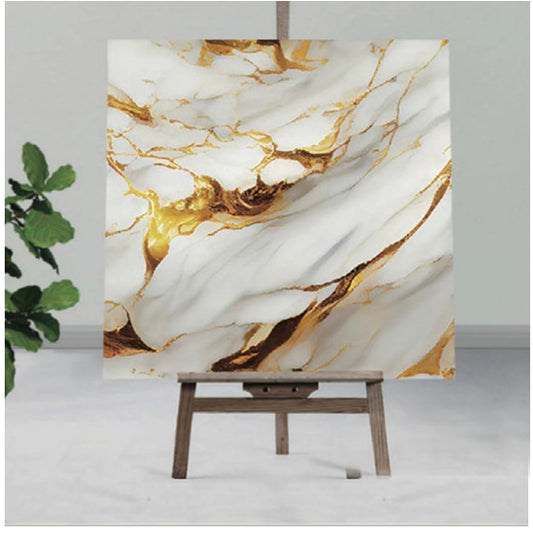 white & Golden UV Coated Real Marble Tile Designed wall Stickers, Self Adhesive And Washable Wall Stickers For Wall Decoration (60 CM x 60 CM) ( Set Of 05 )(MS-35)