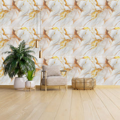 white & Golden UV Coated Real Marble Tile Designed wall Stickers, Self Adhesive And Washable Wall Stickers For Wall Decoration (60 CM x 60 CM) ( Set Of 05 )(MS-35)