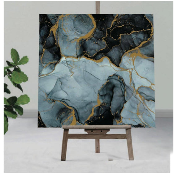 Sky Blue & Black  UV Coated Real Marble Tile Designed wall Stickers, Self Adhesive And Washable Wall Stickers For Wall Decoration (60 CM x 60 CM) ( Set Of 05 )(MS-36)