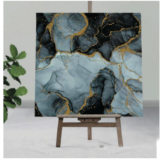 Sky Blue & Black  UV Coated Real Marble Tile Designed wall Stickers, Self Adhesive And Washable Wall Stickers For Wall Decoration (60 CM x 60 CM) ( Set Of 05 )(MS-36)
