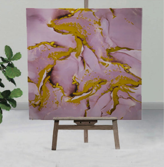 Pink & Golden UV Coated Real Marble Tile Designed wall Stickers, Self Adhesive And Washable Wall Stickers For Wall Decoration (60 CM x 60 CM) ( Set Of 05 )(MS-37)