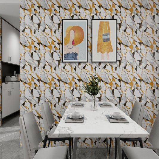 White,Black & Golden UV Coated Real Marble Tile Designed wall Stickers, Self Adhesive And Washable Wall Stickers For Wall Decoration (60 CM x 60 CM) ( Set Of 05 )(MS-38)