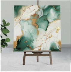 Whith and Green  Marble Finished  UV Coated Real Marble Tile Designed wall Stickers, Self Adhesive And Washable Wall Stickers For Wall Decoration (60 CM x 60 CM) ( Set Of 05 )(MS-42)