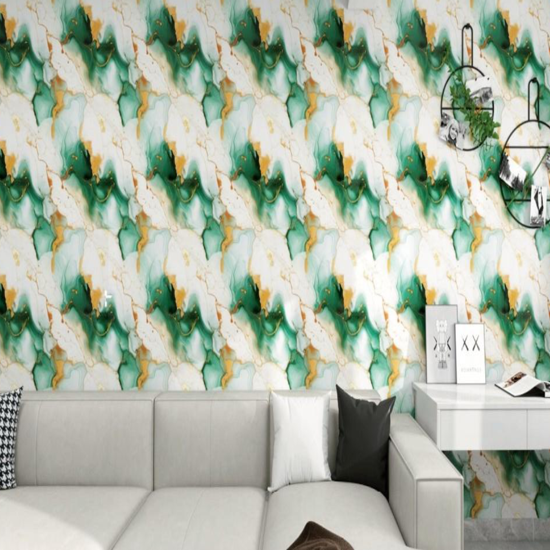 Whith and Green  Marble Finished  UV Coated Real Marble Tile Designed wall Stickers, Self Adhesive And Washable Wall Stickers For Wall Decoration (60 CM x 60 CM) ( Set Of 05 )(MS-42)