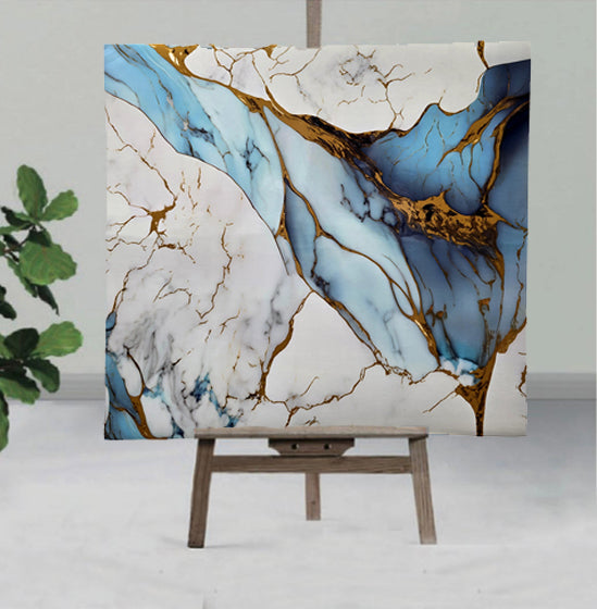 Sky Blue and White Marble sheet with Golden  UV Coated Real Marble Tile Designed wall Stickers, Self Adhesive And Washable Wall Stickers For Wall Decoration (60 CM x 60 CM) ( Set Of 05 )(MS-44)