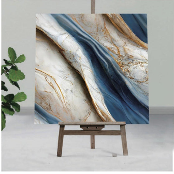 White -Blue and Golden  UV Coated Real Marble Tile Designed wall Stickers, Self Adhesive And Washable Wall Stickers For Wall Decoration (60 CM x 60 CM) ( Set Of 05 )(MS-46)