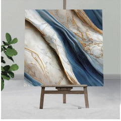 White -Blue and Golden  UV Coated Real Marble Tile Designed wall Stickers, Self Adhesive And Washable Wall Stickers For Wall Decoration (60 CM x 60 CM) ( Set Of 05 )(MS-46)