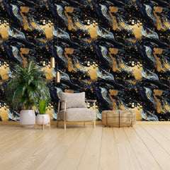 Black-Blue  UV Coated Real Marble Tile Designed wall Stickers, Self Adhesive And Washable Wall Stickers For Wall Decoration (60 CM x 60 CM) ( Set Of 05 )(MS-49)