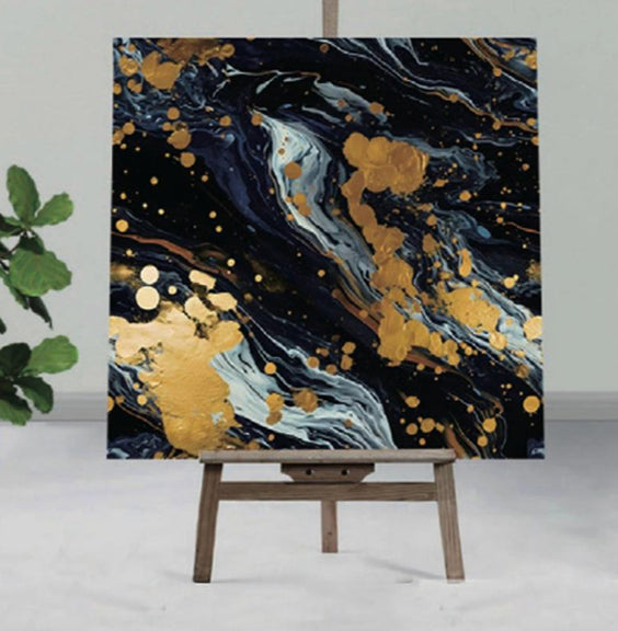 Black-Blue  UV Coated Real Marble Tile Designed wall Stickers, Self Adhesive And Washable Wall Stickers For Wall Decoration (60 CM x 60 CM) ( Set Of 05 )(MS-49)