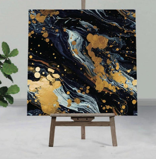 Black-Blue  UV Coated Real Marble Tile Designed wall Stickers, Self Adhesive And Washable Wall Stickers For Wall Decoration (60 CM x 60 CM) ( Set Of 05 )(MS-49)