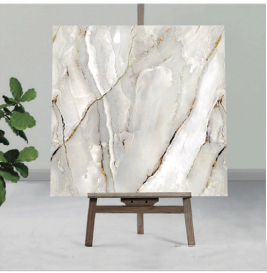 White   UV Coated Real Marble Tile Designed wall Stickers, Self Adhesive And Washable Wall Stickers For Wall Decoration (60 CM x 60 CM) ( Set Of 05 )(MS-51)
