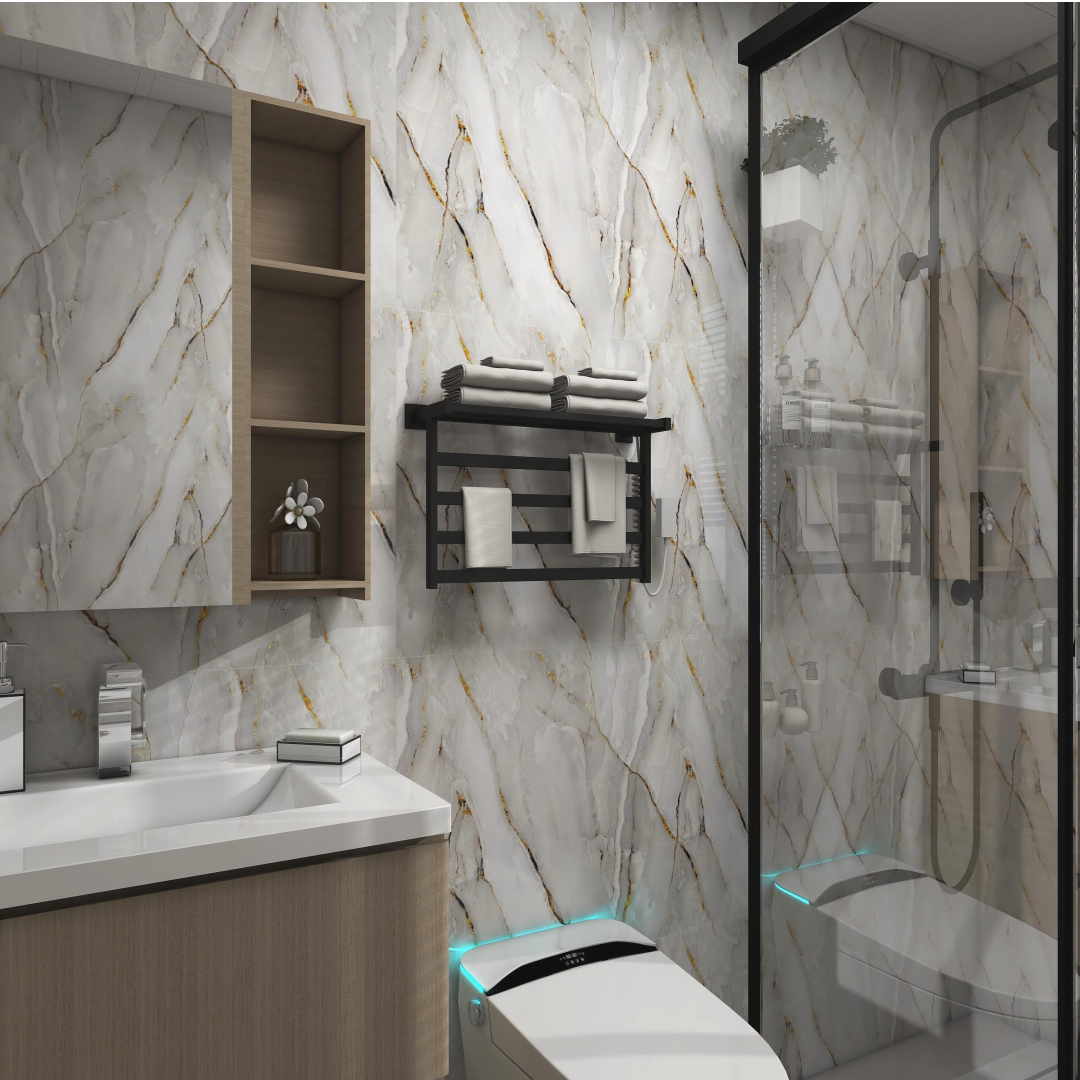 White   UV Coated Real Marble Tile Designed wall Stickers, Self Adhesive And Washable Wall Stickers For Wall Decoration (60 CM x 60 CM) ( Set Of 05 )(MS-51)