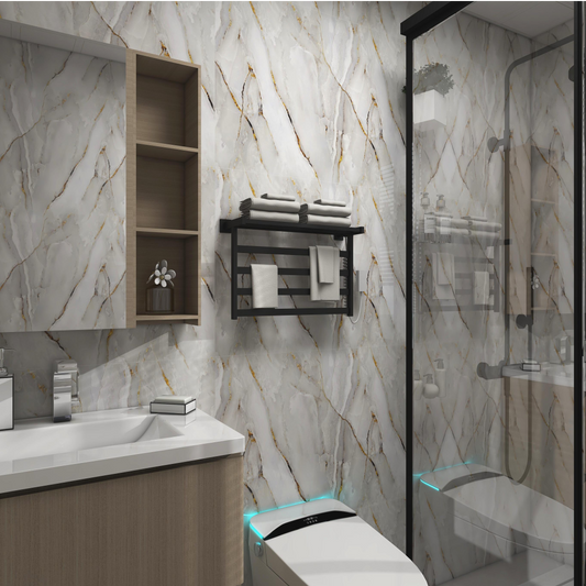 White   UV Coated Real Marble Tile Designed wall Stickers, Self Adhesive And Washable Wall Stickers For Wall Decoration (60 CM x 60 CM) ( Set Of 05 )(MS-51)