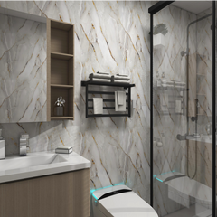 White   UV Coated Real Marble Tile Designed wall Stickers, Self Adhesive And Washable Wall Stickers For Wall Decoration (60 CM x 60 CM) ( Set Of 05 )(MS-51)