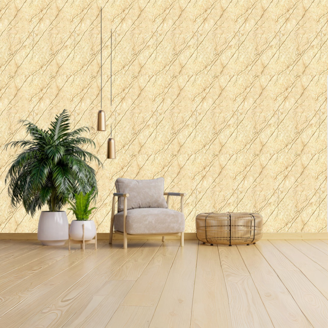 Light Brown UV Coated Real Marble Tile Designed wall Stickers, Self Adhesive And Washable Wall Stickers For Wall Decoration (60 CM x 60 CM) ( Set Of 05 )(MS-52)
