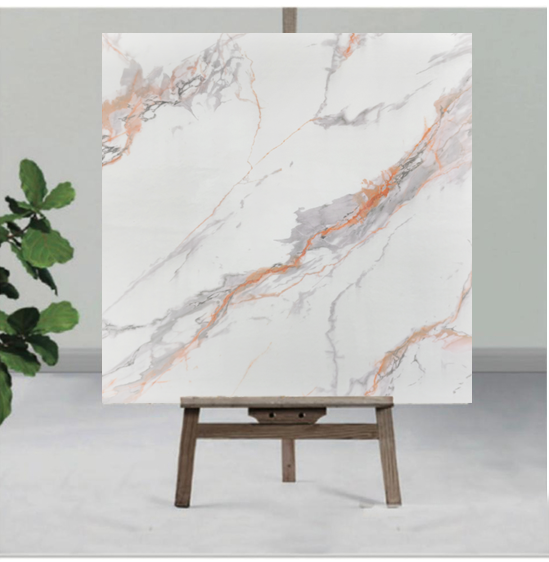 white And Red with Black designUV Coated Real Marble Tile Designed wall Stickers, Self Adhesive And Washable Wall Stickers For Wall Decoration (60 CM x 60 CM) ( Set Of 05 )(MS-54)