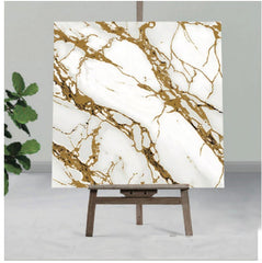 white And Golden design UV Coated Real Marble Tile Designed wall Stickers, Self Adhesive And Washable Wall Stickers For Wall Decoration (60 CM x 60 CM) ( Set Of 05 )(MS-55)