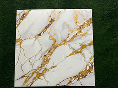 white And Golden design UV Coated Real Marble Tile Designed wall Stickers, Self Adhesive And Washable Wall Stickers For Wall Decoration (60 CM x 60 CM) ( Set Of 05 )(MS-55)