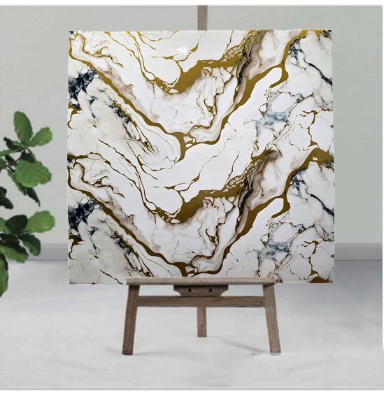 White and golden Designe with Browny shade  UV Coated Real Marble Tile Designed wall Stickers, Self Adhesive And Washable Wall Stickers For Wall Decoration (60 CM x 60 CM) ( Set Of 05 )(MS-58)