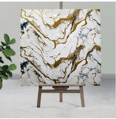 White and golden Designe with Browny shade  UV Coated Real Marble Tile Designed wall Stickers, Self Adhesive And Washable Wall Stickers For Wall Decoration (60 CM x 60 CM) ( Set Of 05 )(MS-58)