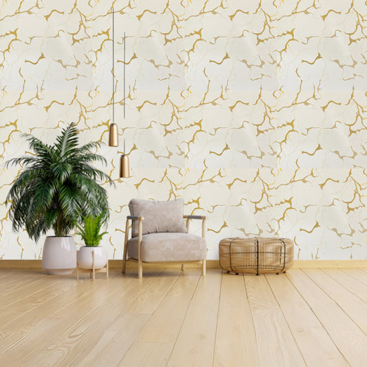 White texture with gold veining shaded UV Coated Real Marble Tile Designed wall Stickers, Self Adhesive And Washable Wall Stickers For Wall Decoration (60 CM x 60 CM) ( Set Of 05 )(MS-60)
