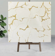 White texture with gold veining shaded UV Coated Real Marble Tile Designed wall Stickers, Self Adhesive And Washable Wall Stickers For Wall Decoration (60 CM x 60 CM) ( Set Of 05 )(MS-60)