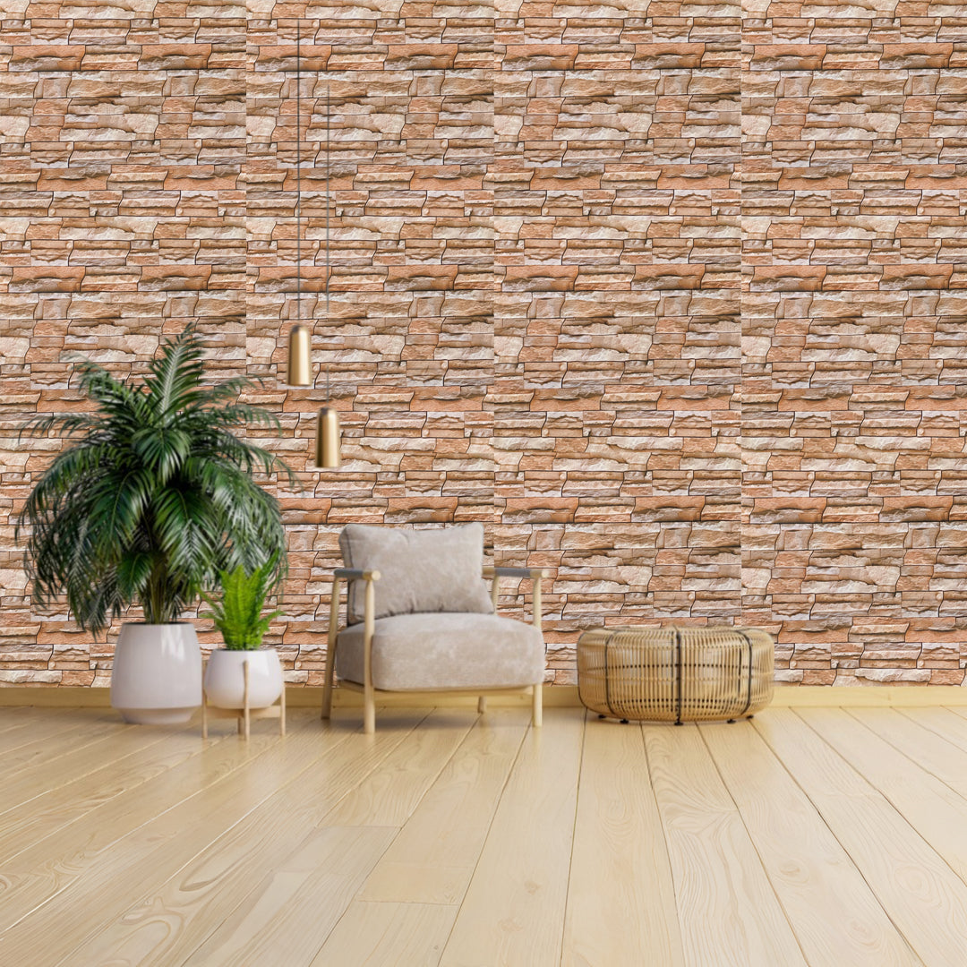 Bricks shaded UV Coated Real Marble Tile Designed wall Stickers, Self Adhesive And Washable Wall Stickers For Wall Decoration (60 CM x 60 CM) ( Set Of 05 )(MS-61)