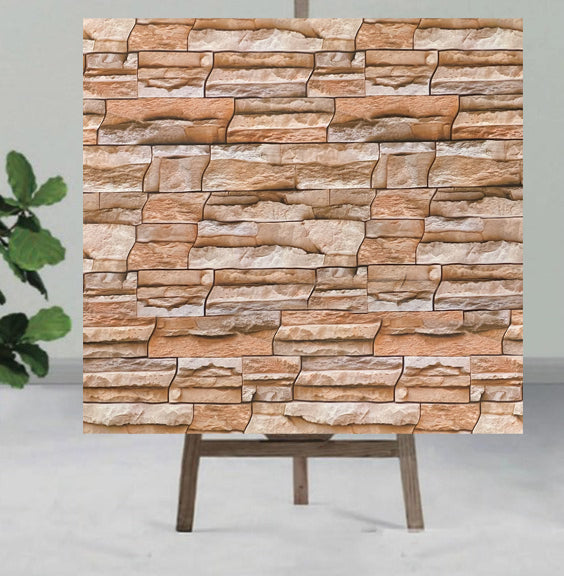 Bricks shaded UV Coated Real Marble Tile Designed wall Stickers, Self Adhesive And Washable Wall Stickers For Wall Decoration (60 CM x 60 CM) ( Set Of 05 )(MS-61)