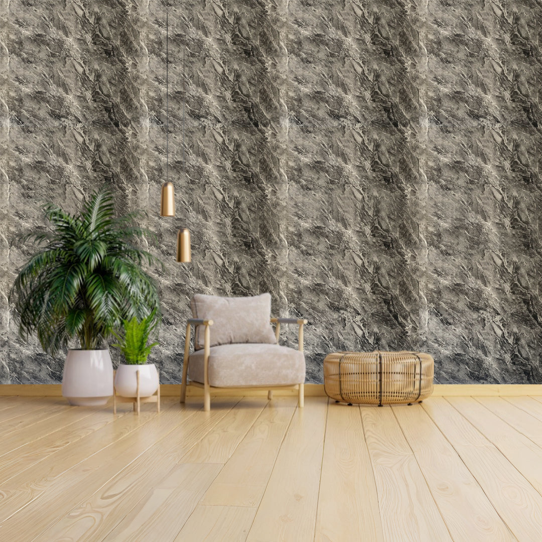 Black with gray  shaded UV Coated Real Marble Tile Designed wall Stickers, Self Adhesive And Washable Wall Stickers For Wall Decoration (60 CM x 60 CM) ( Set Of 05 )(MS-62)