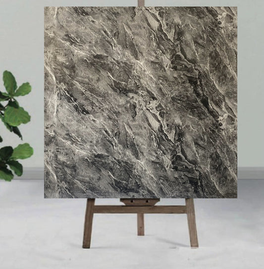 Black with gray  shaded UV Coated Real Marble Tile Designed wall Stickers, Self Adhesive And Washable Wall Stickers For Wall Decoration (60 CM x 60 CM) ( Set Of 05 )(MS-62)