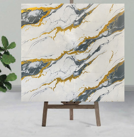 white with Gold & Gray Veining shaded UV Coated Real Marble Tile Designed wall Stickers, Self Adhesive And Washable Wall Stickers For Wall Decoration (60 CM x 60 CM) ( Set Of 05 )(MS-63)