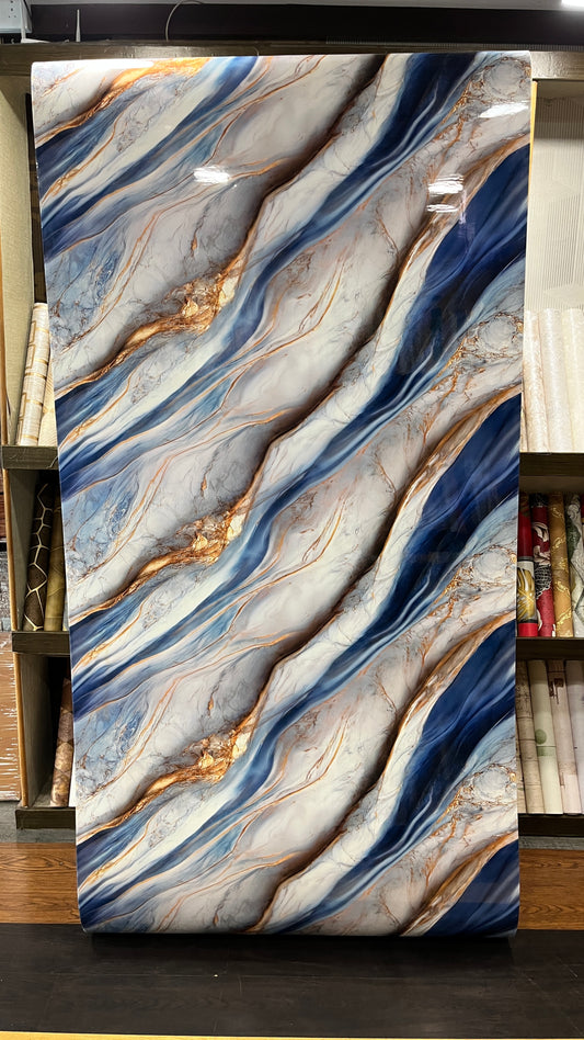 White & Blue With Brown Shaded Design Marble Roll UV Coated Self Adhesive Real Marble finished  Wallpaper Roll For Hall, Bedroom, Hotel And Cafe Décor | Washable and Waterproof Marble Wallpaper Roll(4 Feet x 9.25 Feet) MS Roll - 46