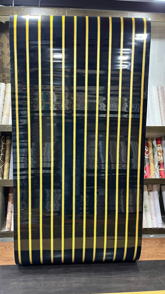 Black with Golden Strips UV Coated Self Adhesive Real Marble finished Wallpaper Roll For Hall, Bedroom, Hotel And Cafe Décor | Washable and Waterproof Marble Wallpaper Roll(4 Feet x 9.25 Feet)MS Roll-101