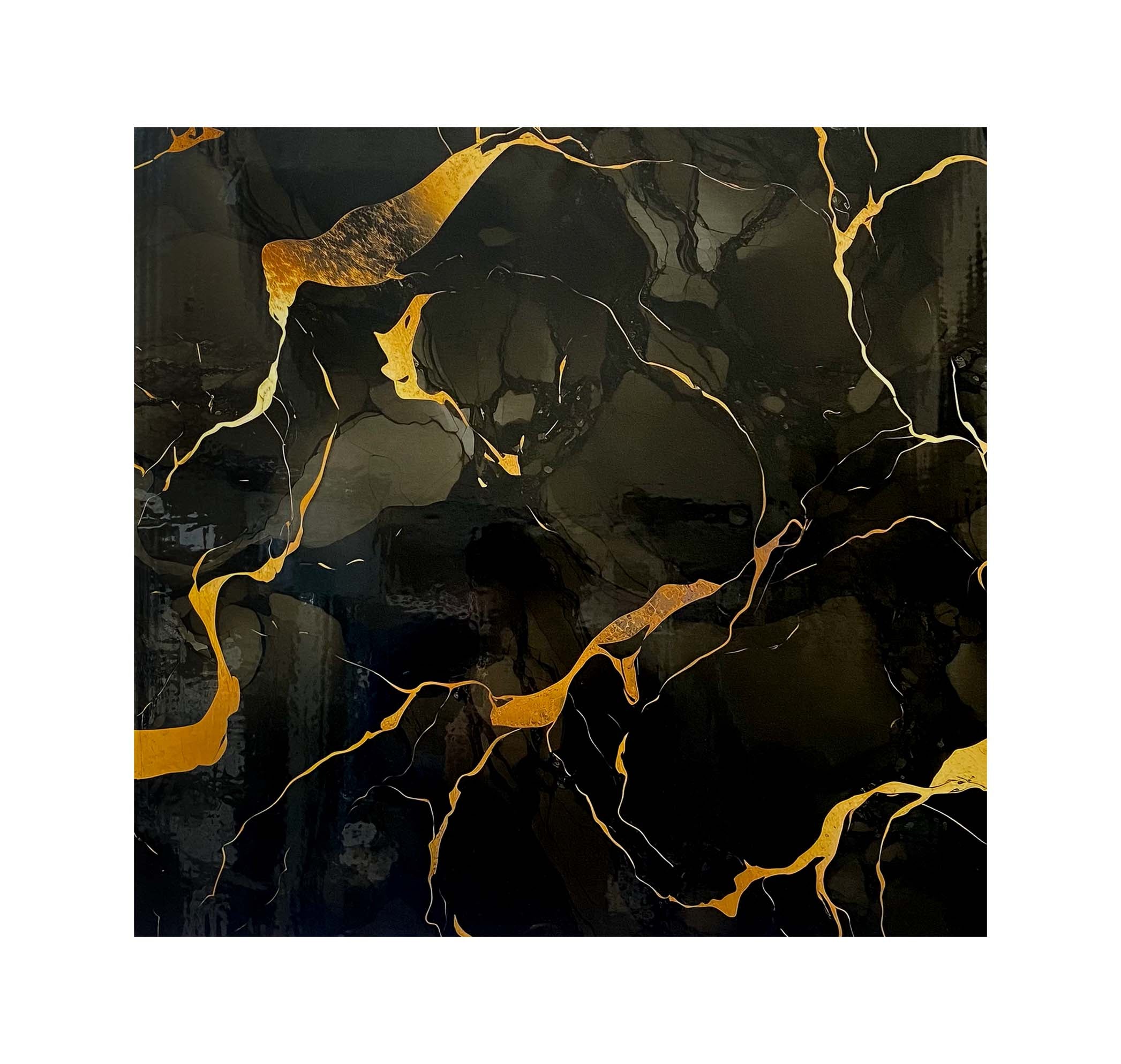 Black marble texture with Gold veining shaded UV Coated Real Marble Tile Designed wall Stickers, Self Adhesive And Washable Wall Stickers For Wall Decoration (60 CM x 60 CM) ( Set Of 05 )(MS-64)