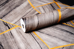 Dark Grey Wooden Design  with Golden Stripes Not Self Adhesive 53 Cm X 1000 Cm for PVC Vinyl Coated for Wall Bedroom Living Room Latest Stylish for Home Decoration (Dark Grey , Golden , 57 Sqft Roll) (NW-41)