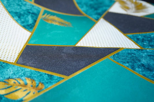 Turquoise Blue with Golden Leaves Design Wallpaper Damask Design Not Self Adhesive 53 Cm X 1000 Cm for PVC Vinyl Coated for  Wall Bedroom Living Room Latest Stylish for Home Decoration (Turquoise with Golden Leaves, 57 Sqft Roll) (NW-32)