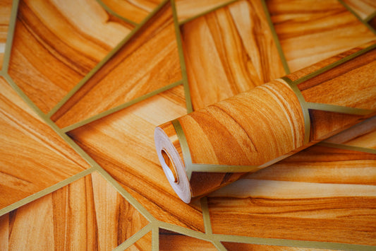 Wooden Design with Golden pattern Wallpapers 3D  Design Not Self Adhesive 53 Cm X 1000 Cm for PVC Vinyl Coated for  Wall Bedroom Living Room Latest Stylish for Home Decoration (Dark Brown & Golden  , 57 Sqft Roll) (NW-03)