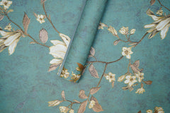 Turquoise Blue with Brown Leaves Design Wallpaper Damask Design Not Self Adhesive 53 Cm X 1000 Cm for PVC Vinyl Coated for  Wall Bedroom Living Room Latest Stylish for Home Decoration (Turquoise with Brown Leaves, 57 Sqft Roll) (NW-09)