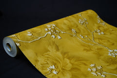 Dark Brown Damask Design  with White Flower Design Wallpaper Not Self Adhesive 53 Cm X 1000 Cm for PVC Vinyl Coated for  Wall Bedroom Living Room Latest Stylish for Home Decoration (Dark Brown & White, 57 Sqft Roll) (NW-10)