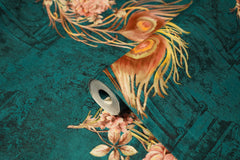 Dark Blue with Multicolor Feather on it  Not Self Adhesive 53 Cm X 1000 Cm for PVC Vinyl Coated for  Wall Bedroom Living Room Latest Stylish for Home Decoration (Blue & Cream , 57 Sqft Roll) (NW-13)